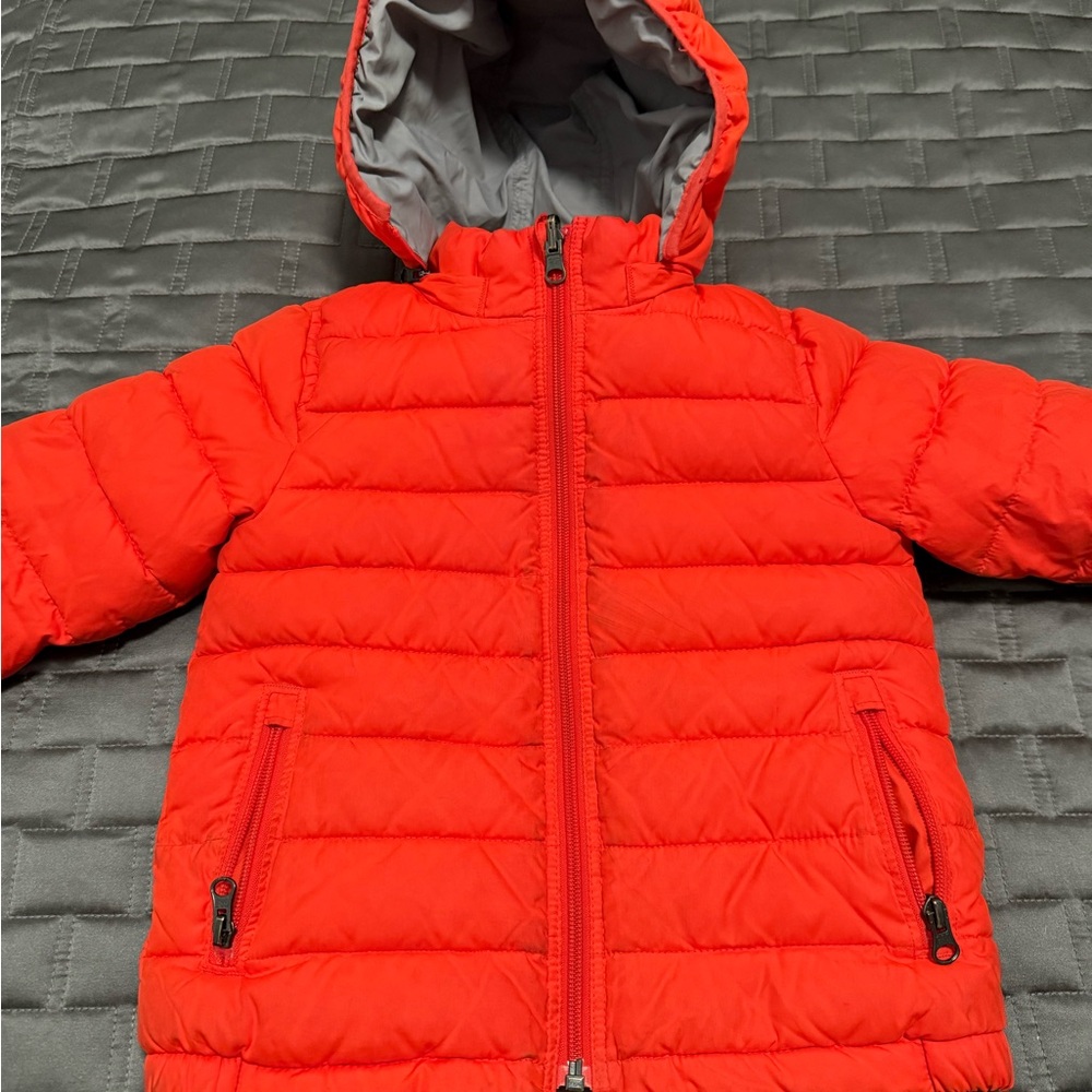 Baby Gap Bright Orange Puffer Jacket with Hood (Reversible to gray)